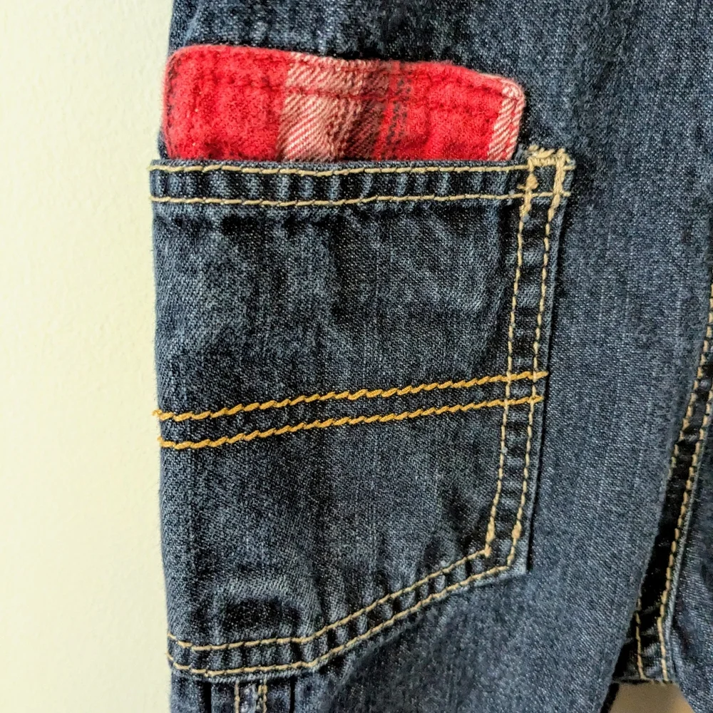 OshKosh B'Gosh Vestback Overalls Size 18M Denim Moose Embroidered Plaid Holiday